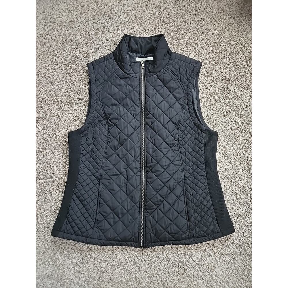ADRIENNE VITTADINI Women's Black Quilted Puffer Vest Medium Full Zip Mock Neck